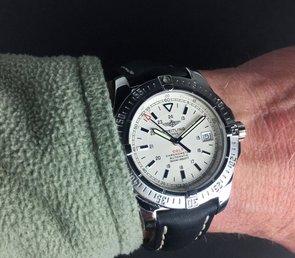  Shop Authentic Breitling Colt 44mm Automatic Silver Dial Black Leather Mens Watch - A1731311/G820/428X - Luxxuri