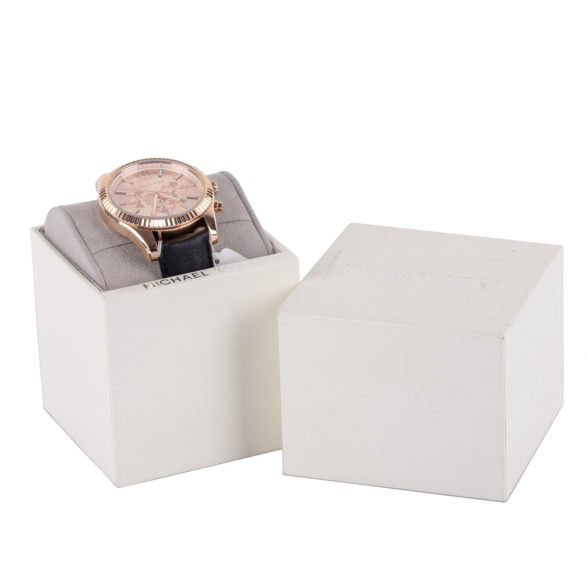  Shop Authentic Michael Kors Lexington Chronograph Rose Gold Dial Black Leather Strap Watch For Men - MK8516 - Luxxuri