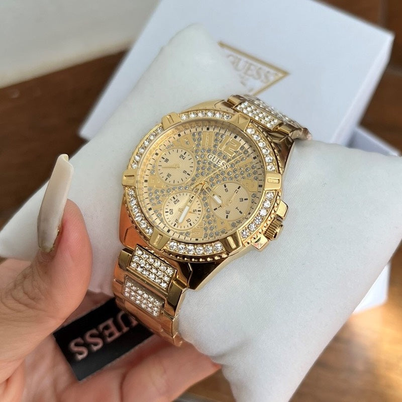  Shop Authentic Guess Frontier Diamonds Gold Dial Gold Steel Strap Watch For Women - W1156L2 - Luxxuri