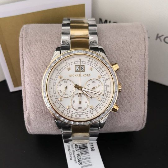  Shop Authentic Michael Kors Brinkley Chronograph Silver Dial Two Tone Steel Strap Watch for Women - MK6188 - Luxxuri