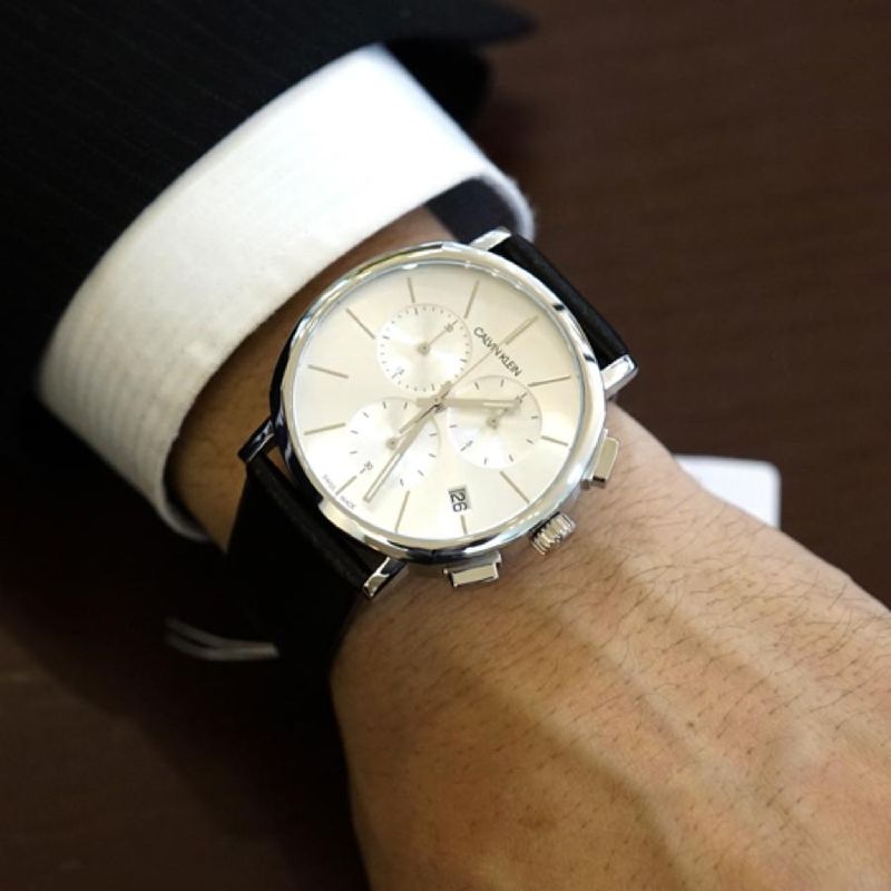  Shop Authentic Calvin Klein Posh Silver Dial Black Leather Strap Watch for Men - K8Q371C6 - Luxxuri