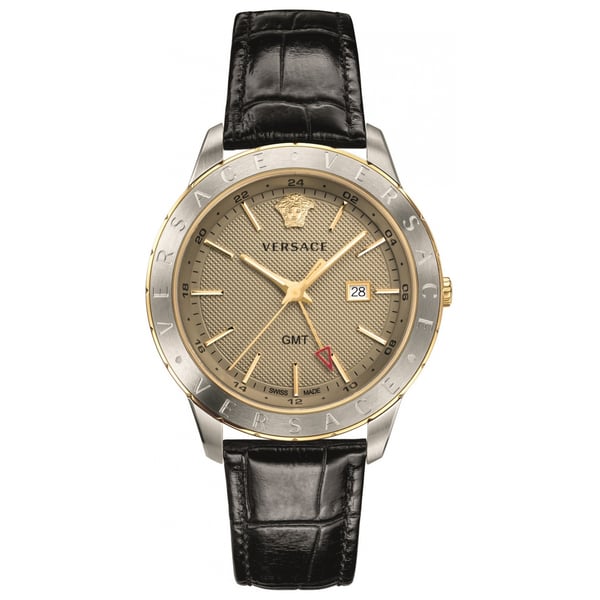  Shop Authentic Versace Univers Beige Dial Black Leather Strap Watch for Men - VEBK00218 - Luxxuri