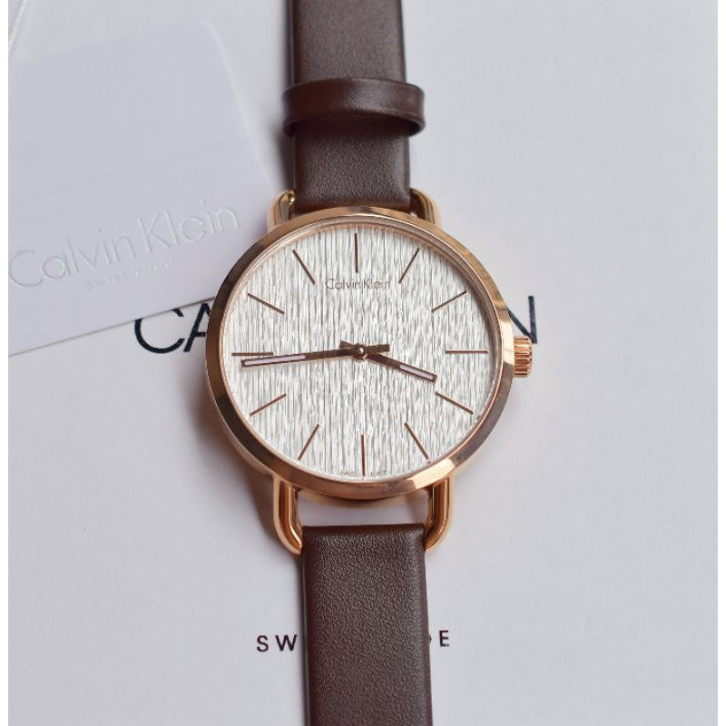  Shop Authentic Calvin Klein Even White Dial Brown Leather Strap Watch for Women - K7B236G6 - Luxxuri