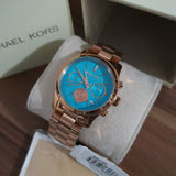  Shop Authentic Michael Kors Runway Chronograph Turquoise Dial Rose Gold Steel Strap Watch For Women - MK6164 - Luxxuri