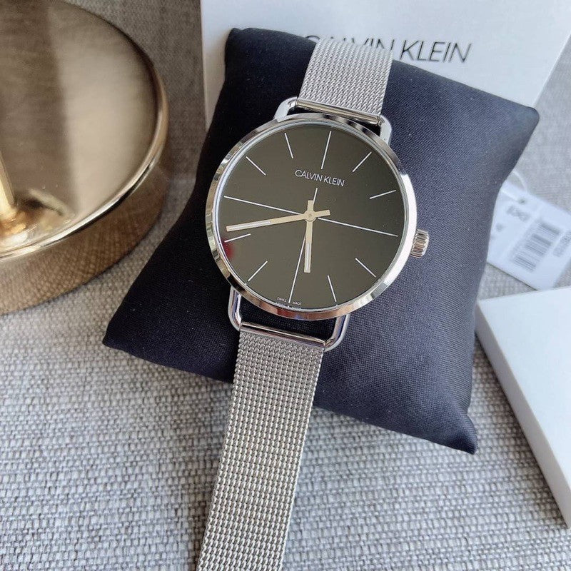  Shop Authentic Calvin Klein Even Black Dial Silver Mesh Bracelet Watch for Women - K7B21121 - Luxxuri