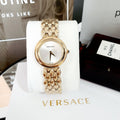  Shop Authentic Versace V-Flare Quartz Silver Dial Gold Steel Strap Watch for Women - VEBN00718 - Luxxuri