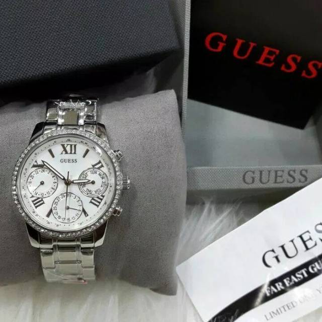  Shop Authentic Guess Mini Sunrise Chronograph Quartz Silver Dial Silver Steel Strap Watch For Women - W0623L1 - Luxxuri