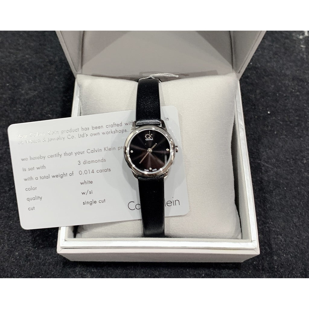  Shop Authentic Calvin Klein Minimal Black Dial Black Leather Strap Watch for Women - K3M231CS - Luxxuri