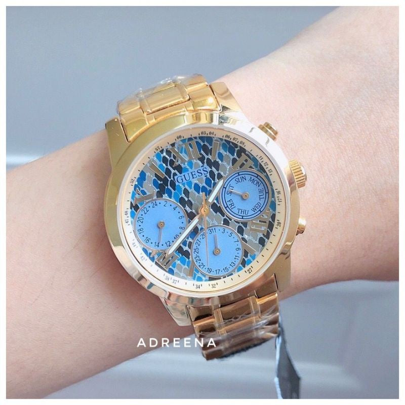  Shop Authentic Guess Mini Sunrise Quartz Blue Dial Gold Steel Strap Watch For Women - W0448L6 - Luxxuri