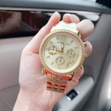  Shop Authentic Michael Kors Runway Chronograph Gold Dial Gold Steel Strap Watch For Women - MK5698 - Luxxuri
