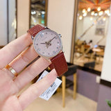  Shop Authentic Gucci G Timeless Quartz Diamonds Pink Dial Red Leather Strap Watch For Women - YA1265017 - Luxxuri