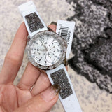  Shop Authentic Guess Swirl Quartz Silver Dial White Silicone Strap Watch for Women - W1096L1 - Luxxuri