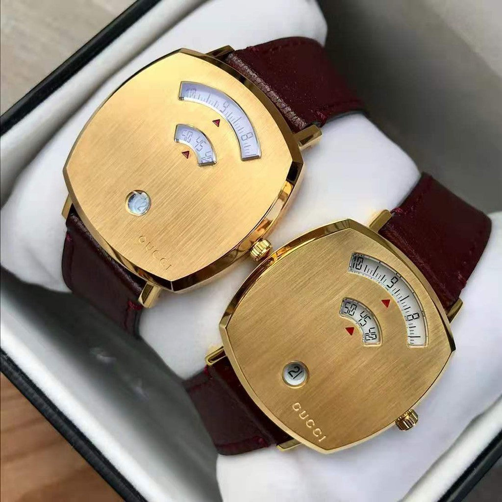  Shop Authentic Gucci Grip Quartz Gold Dial Maroon Leather Strap Watch For Women - YA157402 - Luxxuri