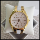 Shop Authentic Michael Kors Slim Runway Quartz White Dial Two Tone Steel Strap Watch For Women - MK4295 - Luxxuri