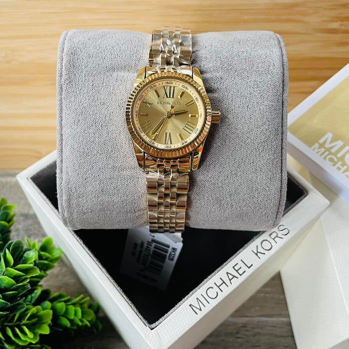  Shop Authentic Michael Kors Lexington Quartz Silver Dial Gold Steel Strap Watch For Women - MK3229 - Luxxuri