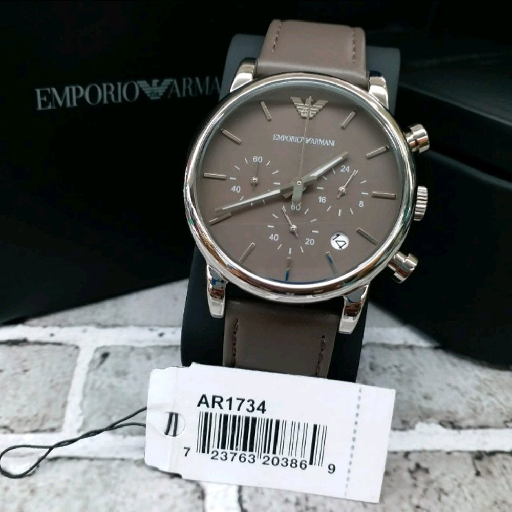  Shop Authentic Emporio Armani Classic Chronograph Brown Dial Brown Leather Strap Watch For Men - AR1734 - Luxxuri