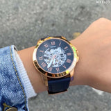  Shop Authentic Fossil Grant Automatic Skeleton Blue Dial Blue Leather Strap Watch for Men - ME3102 - Luxxuri