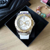  Shop Authentic Guess Limelight Quartz Silver Dial White Leather Strap Watch For Women - W0775l8 - Luxxuri
