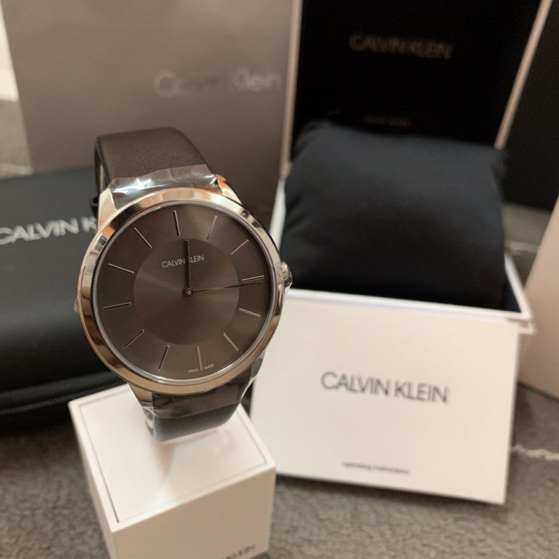  Shop Authentic Calvin Klein Minimal Black Dial Black Leather Strap Watch for Men - K3M211C4 - Luxxuri