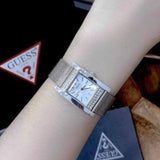  Shop Authentic Guess Nouveau Diamonds Silver Dial Silver Mesh Bracelet Watch for Women - W0127L1 - Luxxuri
