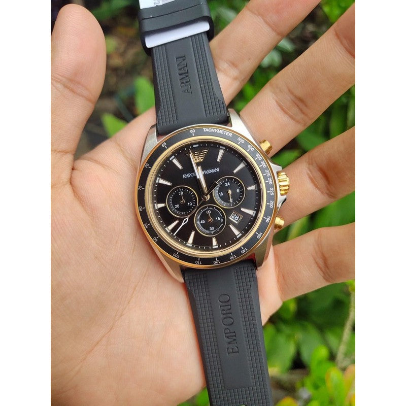 Emporio Armani Sigma Chronograph lack Dial Black Rubber Strap Watch For Men - AR80003