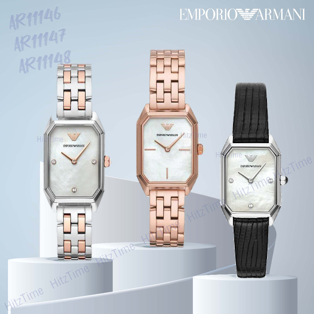  Shop Authentic Emporio Armani Gioia Analog Mother of Pearl Dial Black Leather Strap Watch For Women - AR11148 - Luxxuri