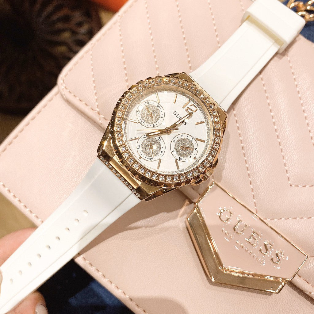  Shop Authentic Guess Starlight Diamonds White Dial White Rubber Strap Watch for Women - W0846L5 - Luxxuri