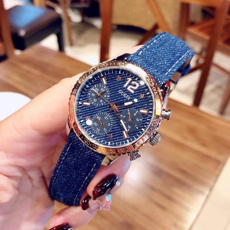  Shop Authentic Guess Marina Chronograph Blue Dial Blue Denim Strap Watch For Women - W1057L1 - Luxxuri