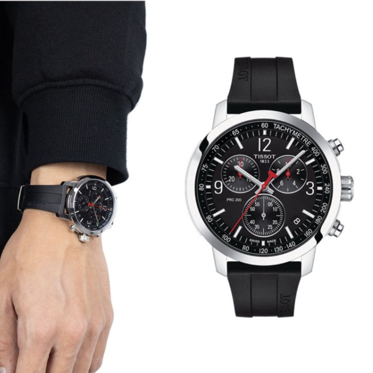 Tissot PRC 200 Chronograph Black Dial Black Rubber Strap Watch for Men - T114.417.17.057.00