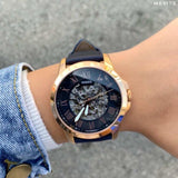  Shop Authentic Fossil Grant Automatic Skeleton Blue Dial Blue Leather Strap Watch for Men - ME3102 - Luxxuri