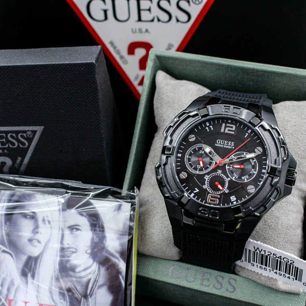  Shop Authentic Guess Genesis Quartz Black Dial Black Silicone Strap Watch For Men - W1254G2 - Luxxuri