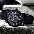  Shop Authentic Emporio Armani Meccanico Automatic Skeleton Dial Black Leather Strap Watch For Men - AR60008 - Luxxuri