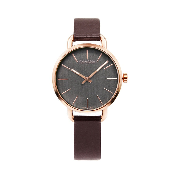  Shop Authentic Calvin Klein Even Grey Dial Brown Leather Strap Watch for Women - K7B236G3 - Luxxuri