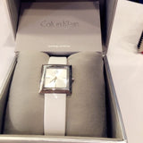  Shop Authentic Calvin Klein Mark Silver Dial White Leather Strap Watch for Women - K3R231L6 - Luxxuri