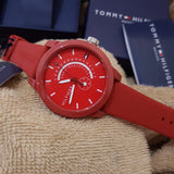  Shop Authentic Tommy Hilfiger Denim Quartz Red Dial Red Rubber Strap Watch for Men - 1791323 - Luxxuri