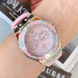  Shop Authentic Guess Limelight Quartz Diamonds Pink Dial Pink Denim Strap Watch For Women - W0775l15 - Luxxuri