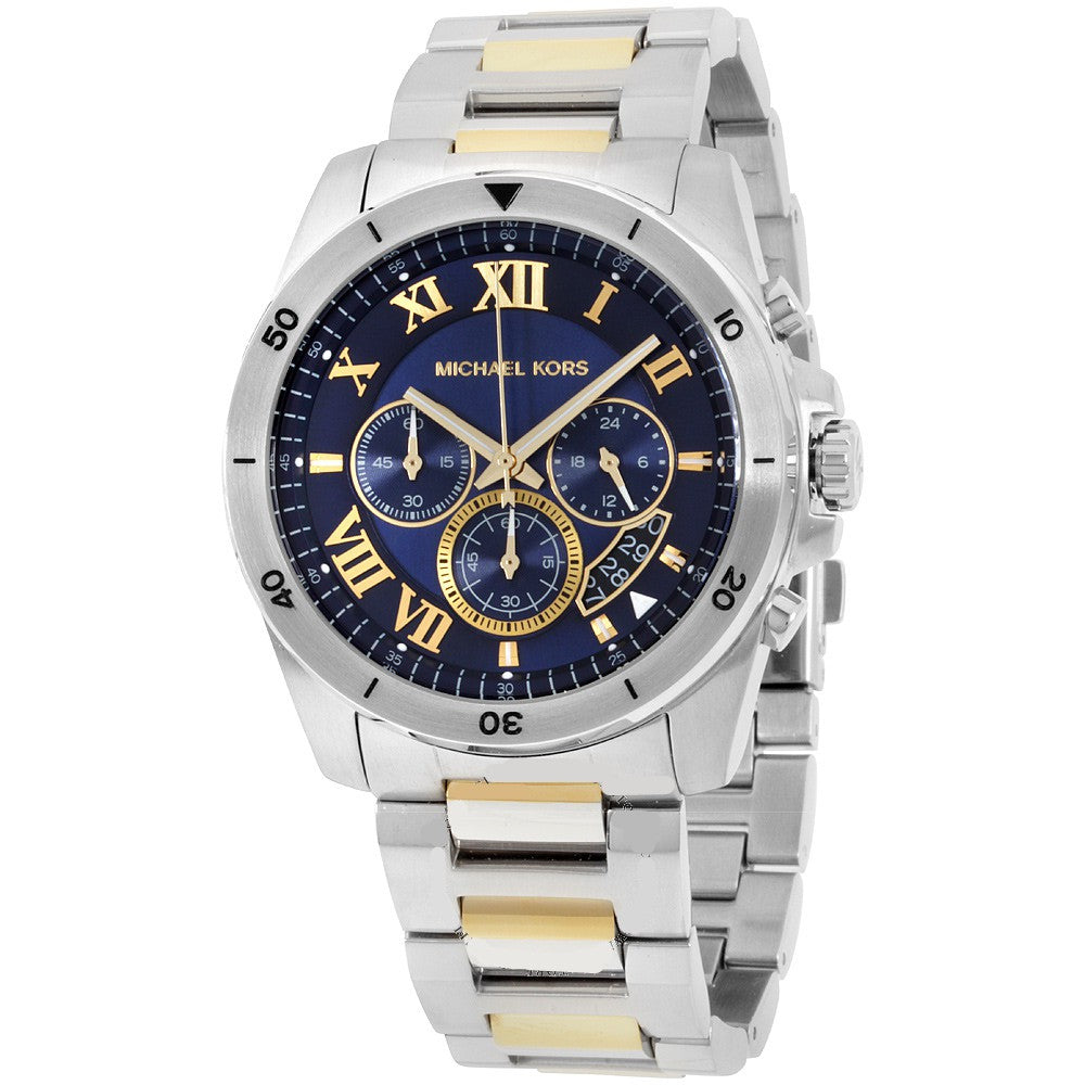  Shop Authentic Michael Kors Brecken Chronograph Blue Dial Two Tone Steel Strap Watch For Men - MK8437 - Luxxuri