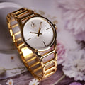  Shop Authentic Calvin Klein Stately Silver Dial Gold Steel Strap Watch for Women - K3G23526 - Luxxuri