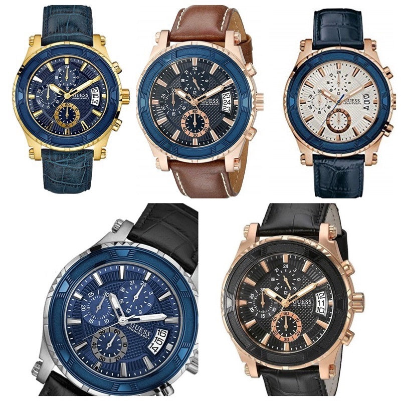  Shop Authentic Guess Pinnacle Chronograph Quartz Blue Dial Brown Leather Strap Watch For Women - W0673G3 - Luxxuri