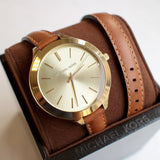  Shop Authentic Michael Kors Runway Gold Dial Brown Leather Strap Watch For Women - MK2256 - Luxxuri