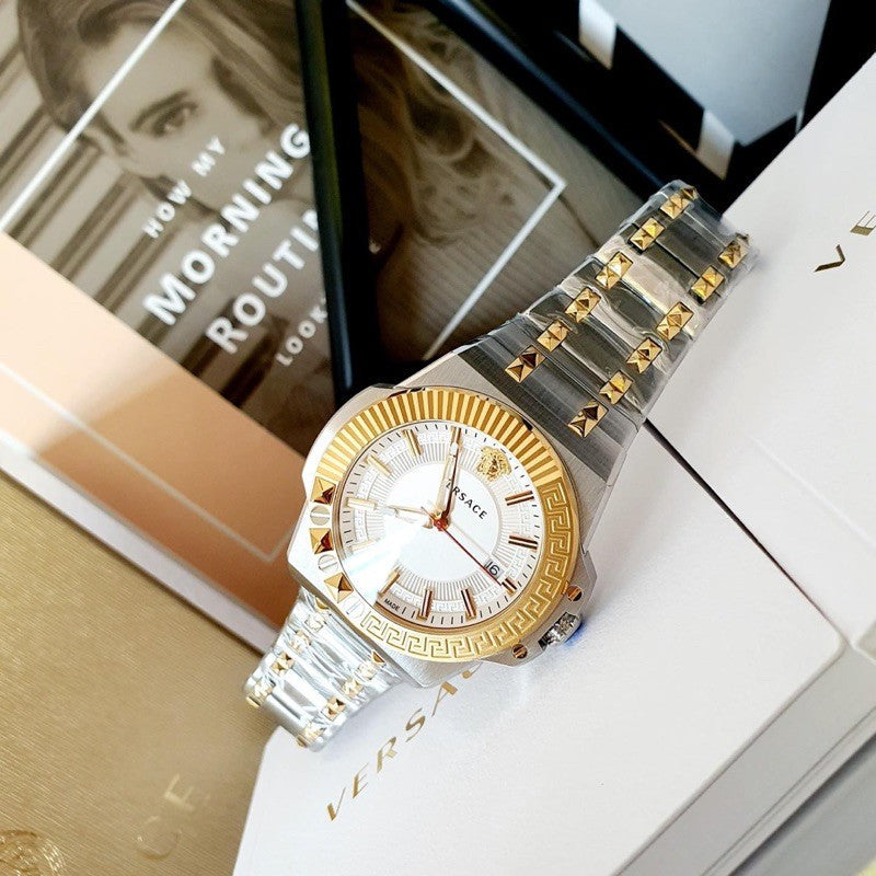  Shop Authentic Versace Chain Reaction Quartz White Dial Two Tone Steel Strap Watch for Men - VEDY00519 - Luxxuri