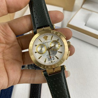  Shop Authentic Versace Aion Chronograph White Dial Green Leather Strap Watch for Men - VBR020017 - Luxxuri