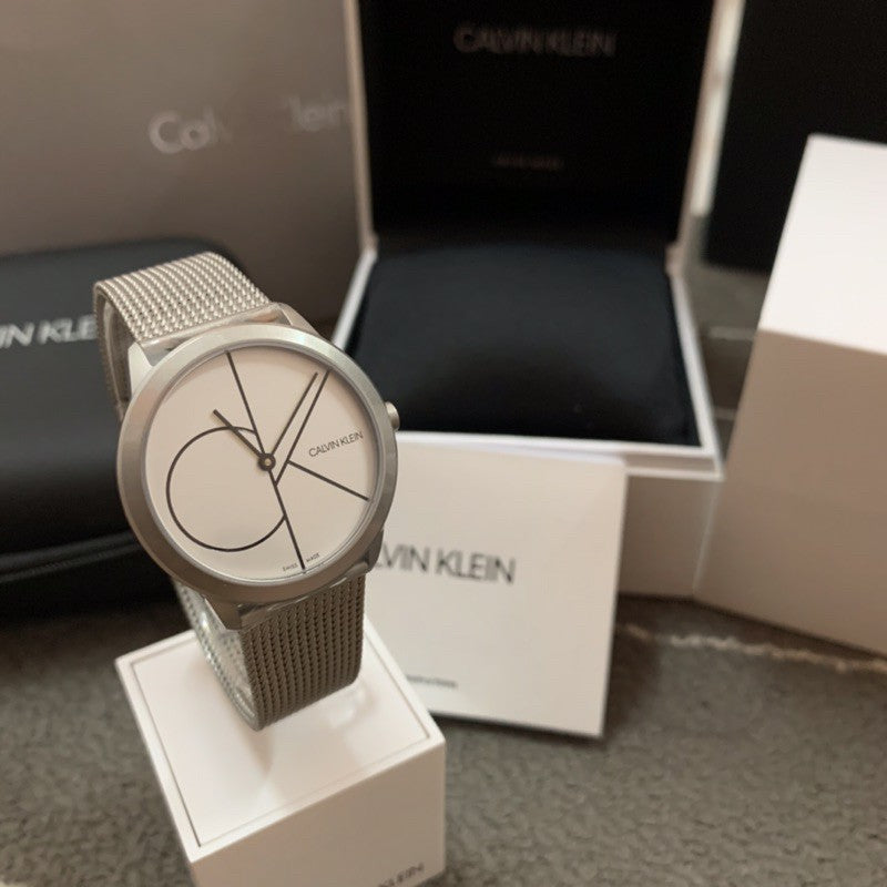  Shop Authentic Calvin Klein Minimal White Dial Silver Mesh Bracelet Watch for Women - K3M5215X - Luxxuri
