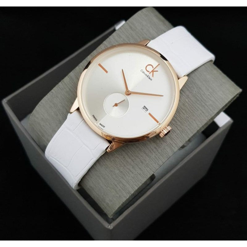  Shop Authentic Calvin Klein Accent Silver Dial White Leather Strap Watch for Women - K2Y216K6 - Luxxuri