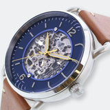  Shop Authentic Fossil Commuter Automatic Skeleton Blue Dial Brown Leather Strap Watch for Men - ME3159 - Luxxuri