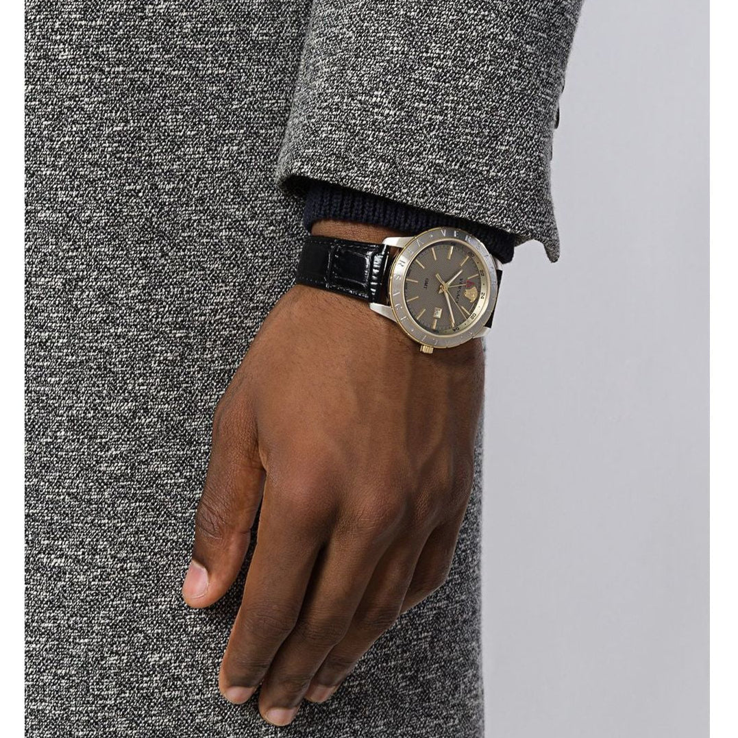  Shop Authentic Versace Univers Beige Dial Black Leather Strap Watch for Men - VEBK00218 - Luxxuri