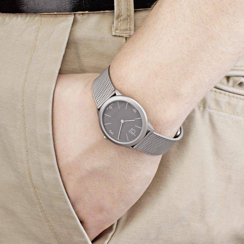  Shop Authentic Calvin Klein Minimal Grey Dial Silver Mesh Bracelet Watch for Women - K3M53154 - Luxxuri