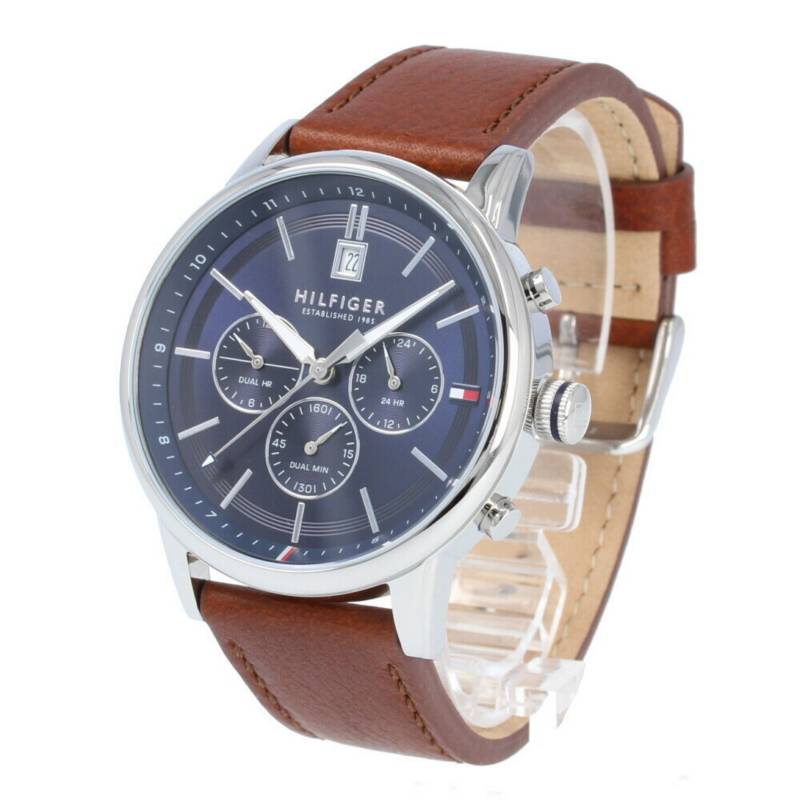  Shop Authentic Tommy Hilfiger Kyle Multifunction Blue Dial Brown Leather Strap Watch for Men - 1791629 - Luxxuri