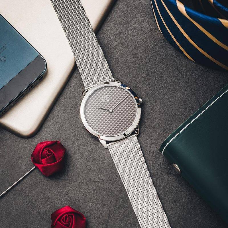 Shop Authentic Calvin Klein Minimal Grey Dial Silver Mesh Bracelet Watch for Women - K3M2212X - Luxxuri