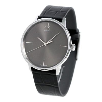  Shop Authentic Calvin Klein Grey Dial Black Leather Strap Watch for Women - K2Y2Y1CU - Luxxuri
